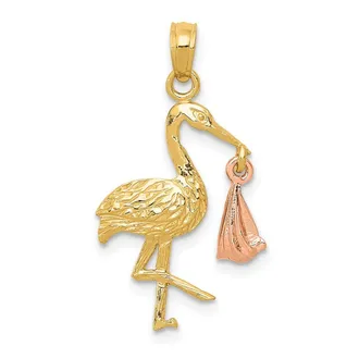Diamond2Deal 14k Two-tone Gold Stork Pendant
