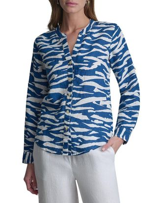 DKNY Printed Linen Roll Tab Shirt