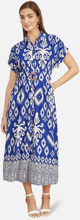Yumi Geo Print Relaxed Midi Shirt Dress in Blue at Nordstrom, Size 16
