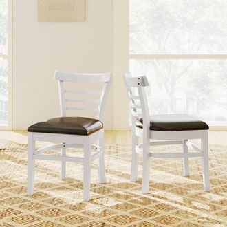 Costway Costway Modern Dining Chair Set of 2 PU Leather Upholstered Kitchen Chair in White