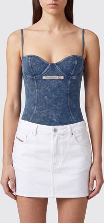 Diesel Top a corsetto in denim con scollatura a cuore e spalle scoperte