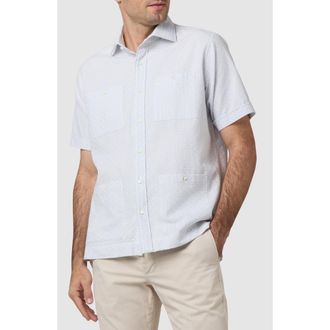 Sid Mashburn Marquez Seersucker Short Sleeve Button-Up Shirt in Stone/Blue Embroidered Poplin at Nordstrom Rack, Size Xx-Large