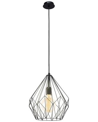 Eglo Eglo Carlton 1 Light Pendant With Black Finish & Cage Like Geometric Metal Shade