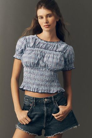 Maeve Cotton Puff-Sleeve Smocked Top