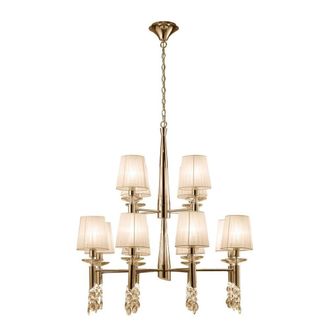 Netlighting Tiffany Pendant French Gold 2 Tier 24 Light E14+G9 Cream Shades