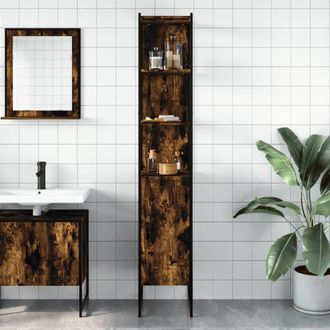 Berkfield Home Sturdy Bathroom Cabinet Smoked Oak 33x33x185.5 cm Engineered Wood in Brown
