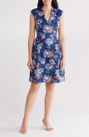 Vince Camuto Floral Scuba Knit Fit & Flare Dress in Navy Multi at Nordstrom Rack, Size 10