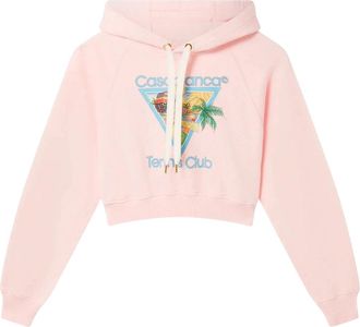 Casablanca Mens Printed Cropped Hoodie Afro Cubism Tennis Club Pale Pink Hoodies Cotton - Size X-Small