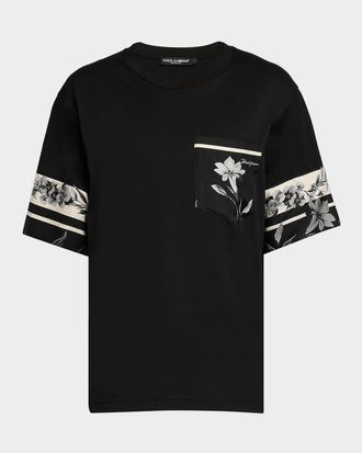 Dolce & Gabbana Mens Cotton and Silk Digital-Print Pocket T-Shirt