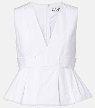 Ganni Peplum cotton-blend poplin top