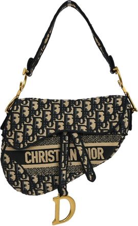Dior Saddle Oblique Denim Black Canvas Handbag (Pre-Owned)