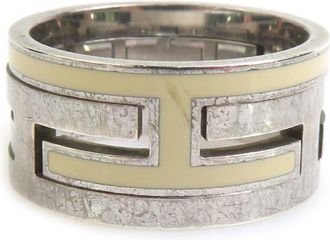 Herm&egrave;s Silver Off-White Enamel Silver 925 Band Ring (Pre-Owned)