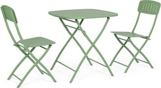 BIZZOTTO Conjunto de 2 sillas y 1 mesa bistro en acero verde salvia