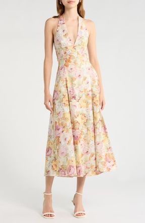 Faithfull The Brand Murano Floral Linen Halter Dress in Giardino at Nordstrom, Size X-Small