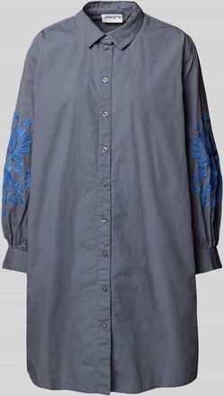 Jake*s Casual Knielanges Hemdblusenkleid mit Stickereien in Jeansblau, Gr&ouml;&szlig;e 34