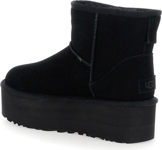 UGG Womens Ankle Boots Classic Mini Platform Suede Black Leather