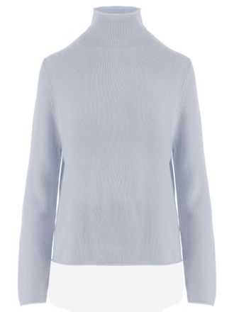 Allude Light Blue Patterned Knit Turtleneck Cashmere Sweater