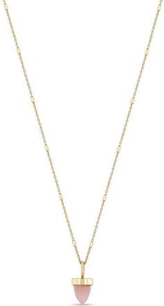 Zo&euml; Chicco 14K Gold Pink Opal Bullet Pendant Tiny Bar & Cable Chain Necklace in 14K Yellow Gold /Pink Opal at Nordstrom, Size 18