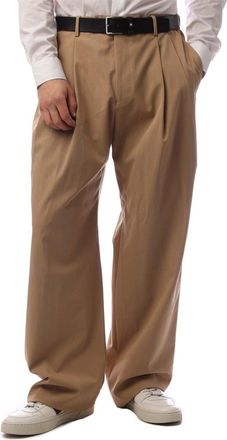 HUGO BOSS Womens Karliea Solid Patterned Wide Leg Trousers in Beige - Size 14 UK