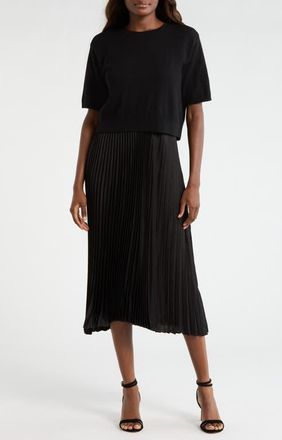 CeCe by Cynthia Steffe Sweater & Pleated Skirt Two-Piece Set in Rich Black at Nordstrom, Size Large