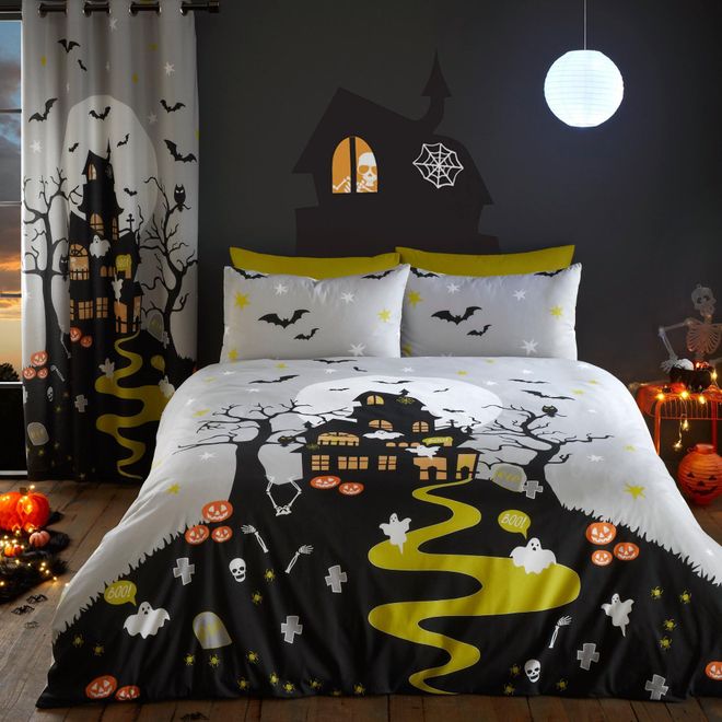 Halloween Bettwäsche 135x200 Cm - Kürbisse & Fledermäuse Design, Microfaser