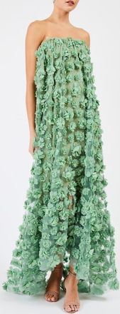 Helsi Athena Floral Appliqu&eacute; & Sequin Strapless Gown in Sage at Nordstrom, Size X-Small