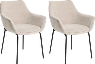 Beliani Conjunto De 2 Sillas De Comedor Decorativas Tapizadas Con Reposabrazos Dise&ntilde;o Moderno Base De Metal Beige Claro Bowdon