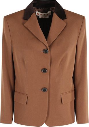 Marni Brown Tailored Blazer With Contrasting Collar Insert