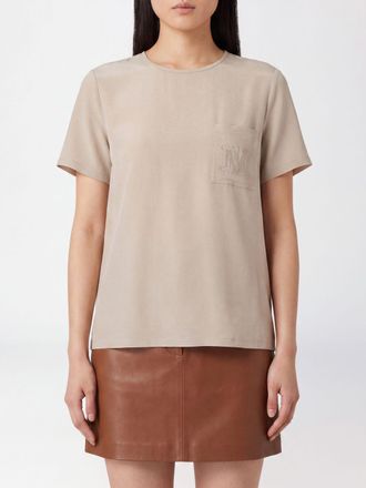 Max Mara Blusa in seta a maniche corte con monogramma tono su tono