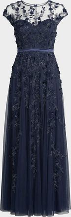 Mac Duggal Bead-Embroidered Mesh Gown