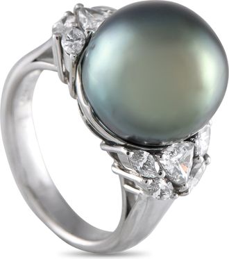 Luxury Bazaar Platinum 0.92ct Diamond and Pearl Ring MF14-051425