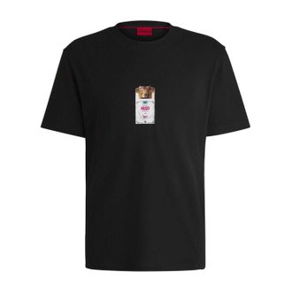 HUGO BOSS Hugo Heren-T-shirt met ronde hals en grafische print, normale pasvorm (Zwart)
