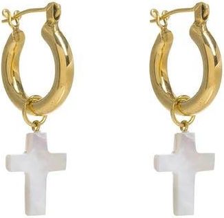 Freya Rose Gold Mini Hoops with Detachable Cross Charms at Nordstrom