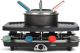 Livoo Set &Agrave; Raclette, Grill Et Fondue + 8 Poelons + 6 Fourchettes - Pour 8 Personnes
