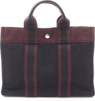 Herm&egrave;s Black Canvas Handbag Tote Bag (Pre-Owned)