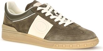 Valentino Garavani Mens Low Top Upvillage Sneakers Suede Split Leather And Nappa Calfskin Army Green-Army Green-Glace-Glace-Ambra Green/army Green-glace/glace/ambra