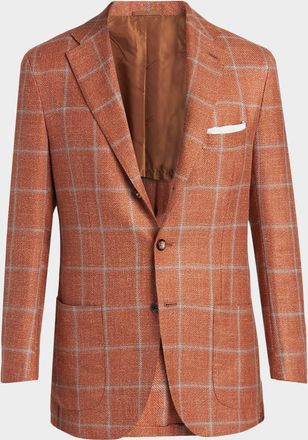 Kiton Men & apos;s Windowpane Check Cashmere-Blend Blazer