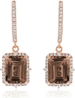 Suzy Levian Semiprecious Stone Halo Drop Earrings in Brown/rose at Nordstrom Rack