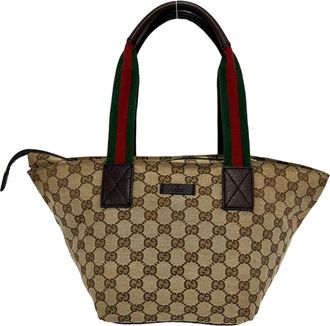 Gucci Brown Green Red Color Canvas Leather Boston Bag Handbag Tote Bag (Pre-Owned)