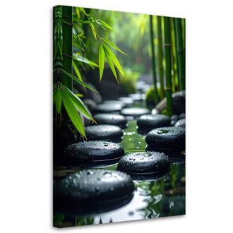 Feeby Cuadro En Lienzo, Piedras Negras Agua Bamb&uacute; Spa Zen, 70x100