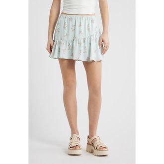 BP. Chiffon Miniskirt in Green C-Pink Selina Floral at Nordstrom, Size Xx-Small