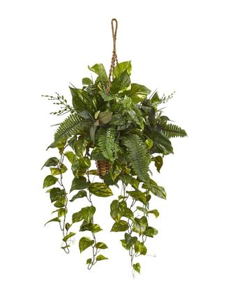 Nearly Natural Mixed Pothos & Boston Artificial Fern In Hanging Basket