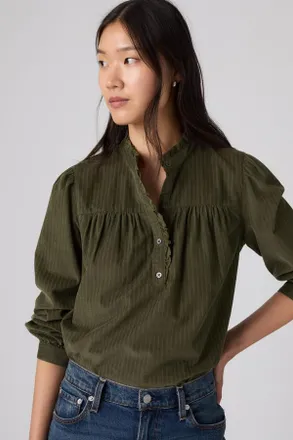 Levi's Perla Long Sleeve Blouse - Mujer - L - Verde / Olive Night Corduroy