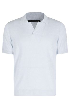 Tagliatore Sky Blue Keith Short Sleeve Ribbed Trim Linen-Blend Polo Shirt