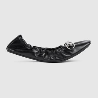 Gucci Womens Prima Ballet Flat, Black, Leather