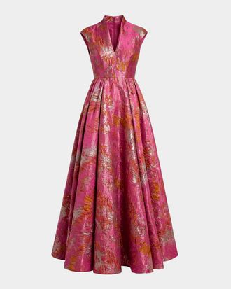 Mac Duggal Brocade Sleeveless Fit && Flare Gown