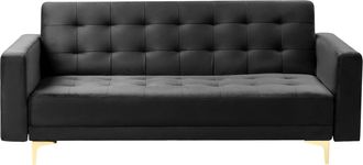 Beliani Sof&aacute; 3 Plazas De Terciopelo Negro Dorado Reclinable Acolchado Patas Metal Aberdeen