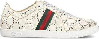 Gucci GG Web Stripe Leather Sneakers - Dames - Sneakers - Wit - 36 EU - Leer - Schoenen