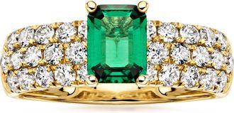 Ross-Simons Lab-Grown Emerald Ring With Lab-Grown Diamonds in 14kt Yellow Gold