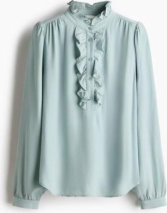 H&M Viskosebluse mit Volantbes&auml;tzen - Turquoise